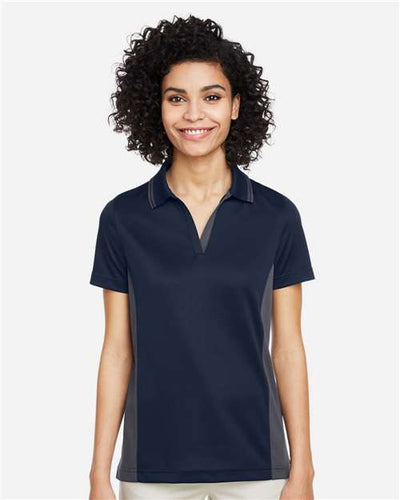 Harriton M386W Women's Flash Snag Protection Plus IL Colorblock Polo - Dark Navy/ Dark Charcoal - model front