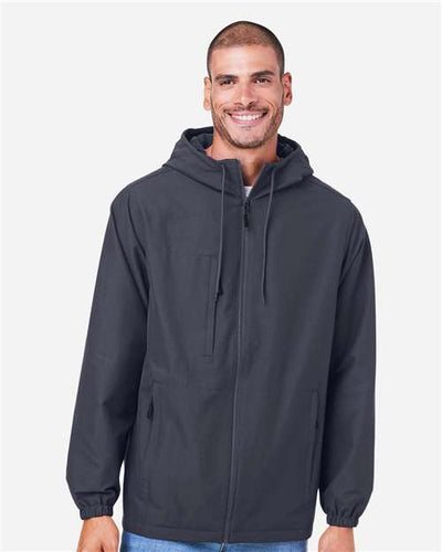Harriton M73 Unisex Flex Twill Hooded Jacket - Dark Charcoal - model front
