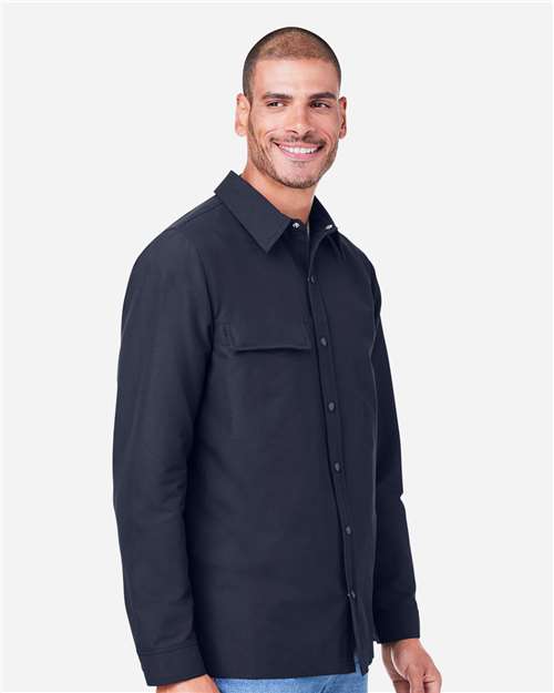 Harriton M72 Unisex Flex Twill Overshirt Jacket - Dark Navy - model side