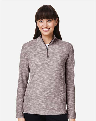 North End NE415W Women's Eclipse Jacquard Quarter-Zip Pullover - Burgundy Heather - model front