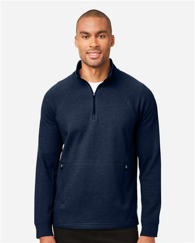 North End NE200 Men's Rhythm Waffle Quarter-Zip Pullover - Classic Navy - model front