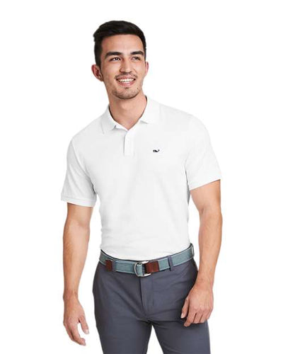 vineyard vines G011147 Men's Edgartown Pique Polo - White Cap - model front