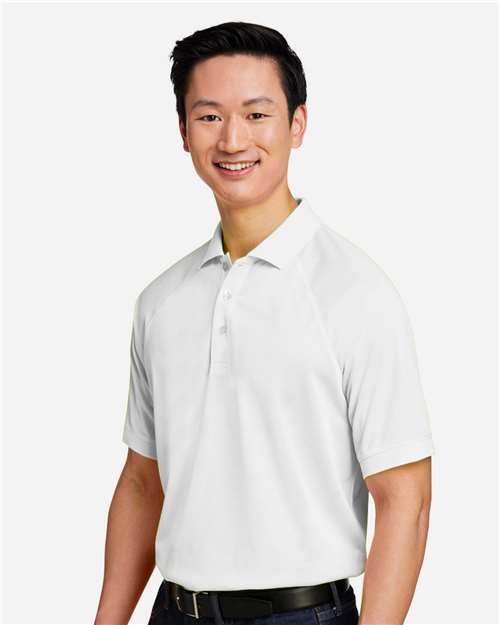 Harriton M208 Men's Charge Snag and Soil Protect Polo - White - model side