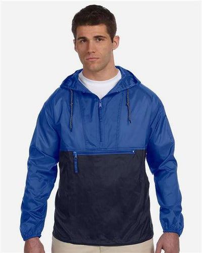 Harriton M750 Men's Packable Hooded Nylon Jacket - Royal/ Navy - model front