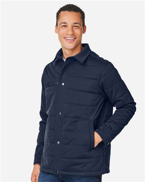 Harriton M821 Unisex Guardian Soft Shell Chore Coat - Dark Navy - model side