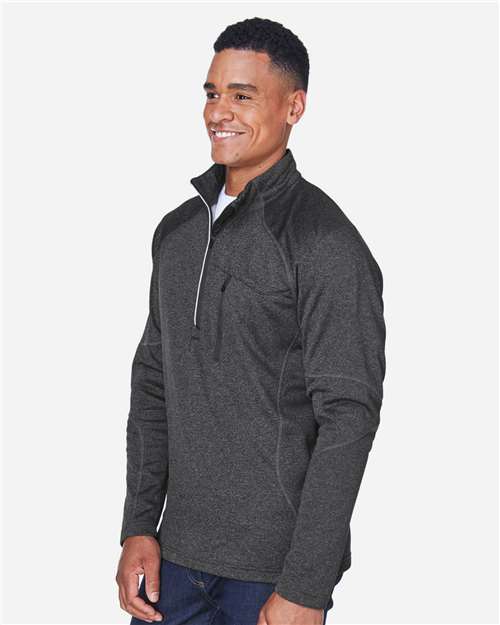North End 88175 Men's Catalyst Performance Fleece Quarter-Zip Pullover - Carbon Heather - model side