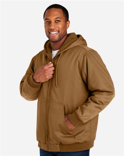 Harriton M722T Unisex Tall ClimaBloc Heavyweight Hooded Full-Zip Jacket - Duck Brown - model side