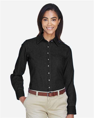 Harriton M550W Women's Denim Shirt - Washed Black - model front