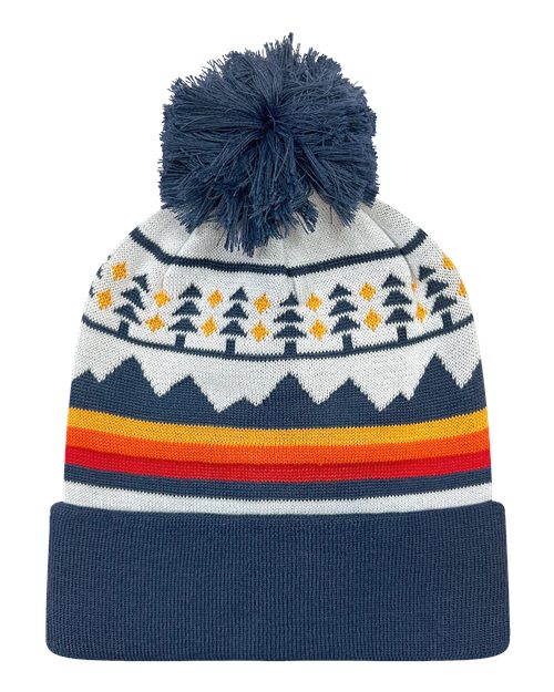 LOCALE GRNDSR Grand Recycled Beanie - Trees & Peaks/ Navy - front