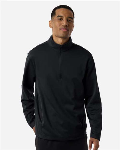 Team 365 TT401 Unisex Squad Cadet Quarter-Zip Tech Fleece Pullover - Black - model front