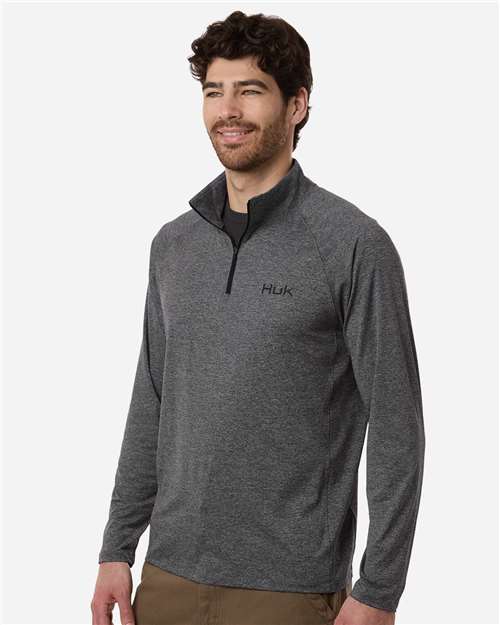 HUK H1200715 Men's Airweight Heather Quarter-Zip Pullover - Volcanic Ash Heather - model side