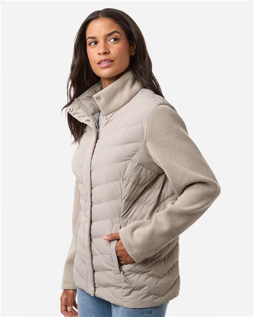 Weatherproof W26719 Women's Mixed Media Chevron Jacket - Taupe - model side