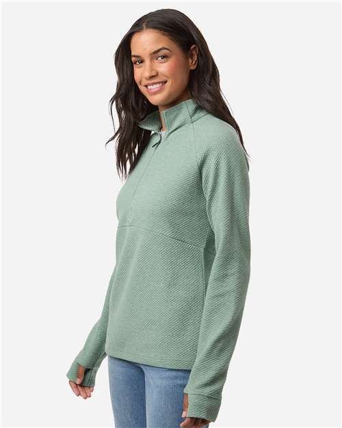 North End NE725W Women's Spirit Textured Quarter-Zip Pullover - Sage Green Heather - model side