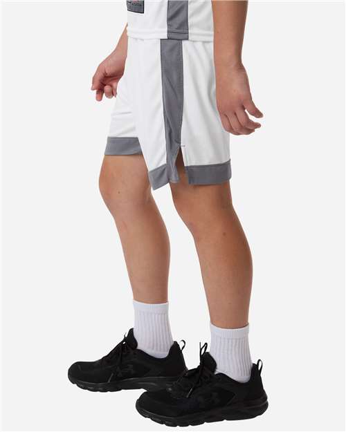 Augusta Sportswear 6890 Youth Match-Up Basketball Shorts - White/ Graphite - model side