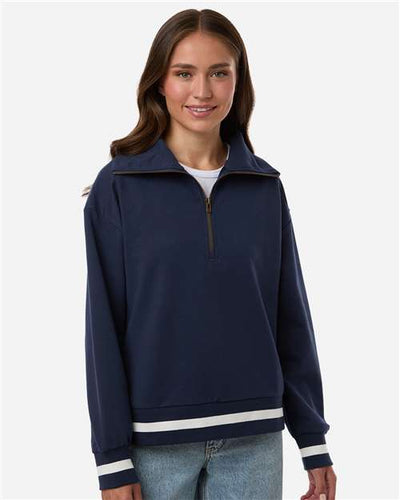 Holloway 223782 Women's Heritage Prep Quarter-Zip Pullover - Navy/ Vanilla - model front
