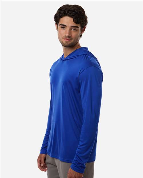 AllPro 48510 Unisex Pro-Lock Performance Hooded Long Sleeve T-Shirt - Royal - model side