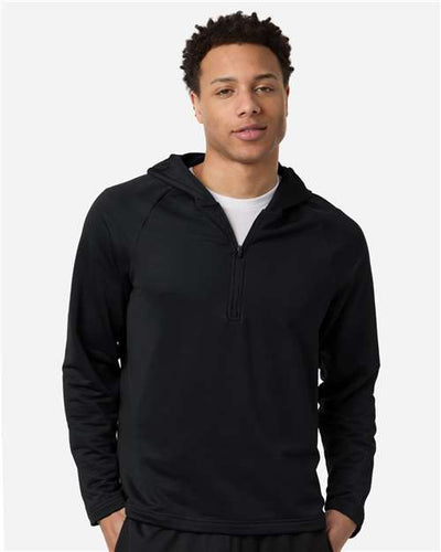 Team 365 TT200 Men's Qualify Quarter-Zip Hooded Pullover - Black - model front