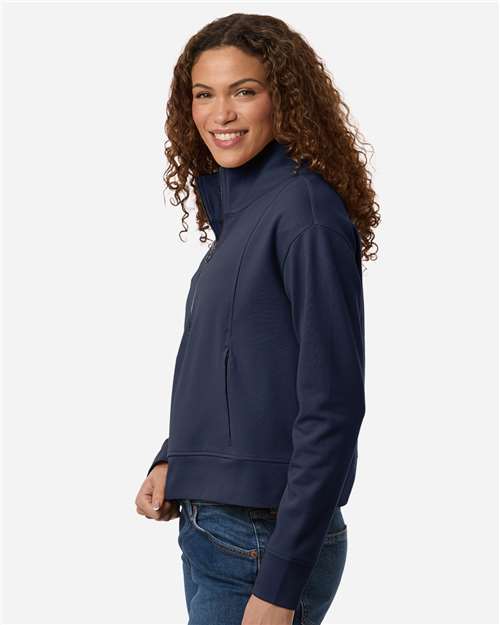 North End NE220W Women's Mantra Half-Zip Ottoman Pullover - Classic Navy - model side