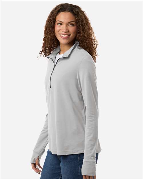 North End NE405W Women's JAQ Stretch Performance Quarter-Zip - Platinum/ Carbon - model side