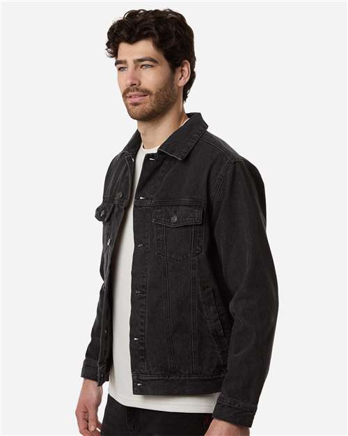 Harriton M75 Unisex Cooper Denim Jacket - Washed Black - model side