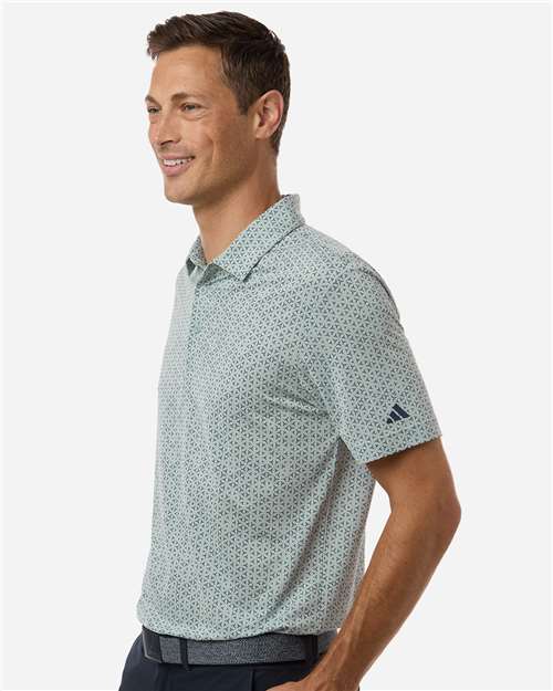 Adidas A2023 Men's Ultimate365 Mesh Tango Print Climacool Polo - Wonder Sage/ Collegiate Navy - model side