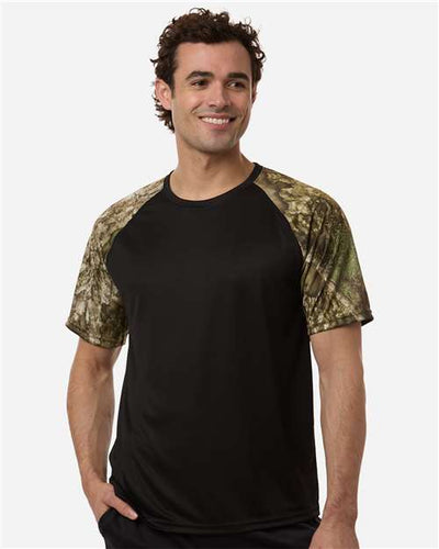 RealTree RT2103 Unisex Realtree Performance Colorblock T-Shirt - Camo/ Black - model front