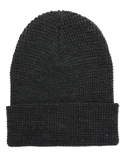 Yupoong 2501KC Waffle Cuffed Knit Beanie - Dark Grey - front