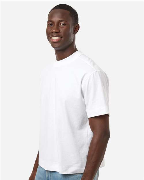 American Apparel 13ML0 Unisex Heavyweight Cotton Mid-Length Tee - White - model side