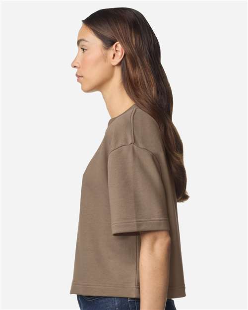 American Apparel FTCB0 Women's French Terry Mid-Length Boxy Top - Savana - model side
