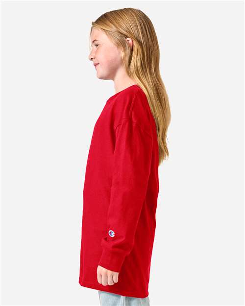 Champion CH1751 Youth Long Sleeve T-Shirt - Red - model side