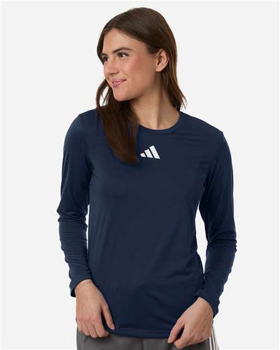 Adidas AT105 Women's Pregame Long Sleeve T-Shirt - Team Navy Blue/ White - model front