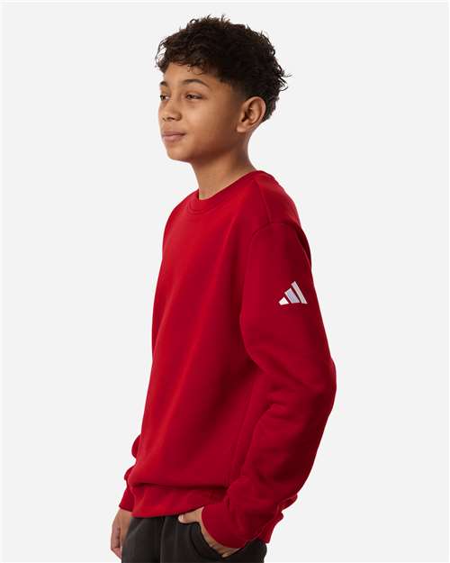 Adidas AT202 Youth Fleece Crewneck Sweatshirt - Team Power Red/ White - model side