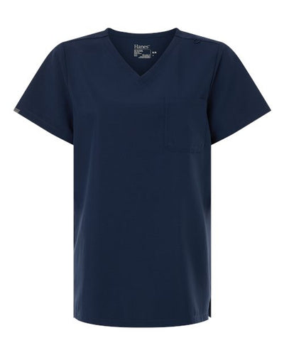 Hanes HSB000 Women's V-Neck 1 Pocket Scrub Top - Navy - front