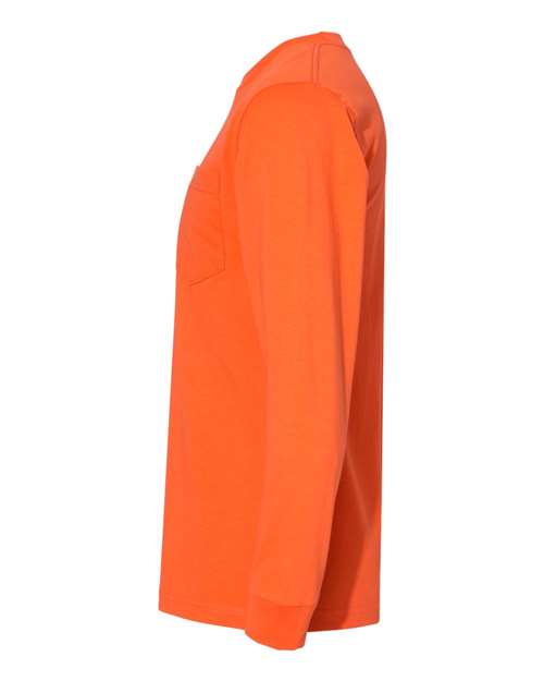 Bayside 8100 Unisex USA-Made Long Sleeve Pocket T-Shirt - Orange - side
