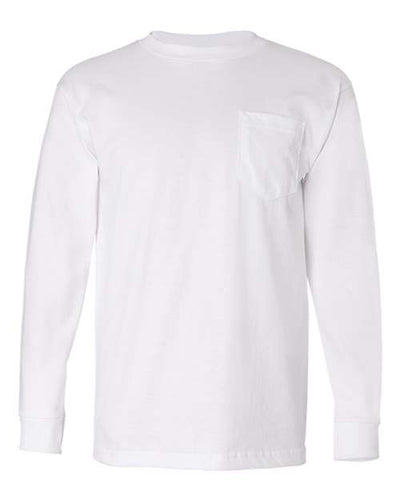 Bayside 8100 Unisex USA-Made Long Sleeve Pocket T-Shirt - White - front
