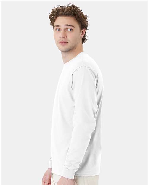 Hanes 5286 Essential-T Long Sleeve T-Shirt - White - model side