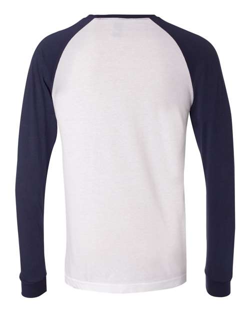 BELLA + CANVAS 3000 Men's Long Sleeve Jersey Baseball Tee - White/ Navy - back