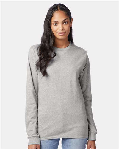 Hanes 5586 Authentic Long Sleeve T-Shirt - Light Steel - model front