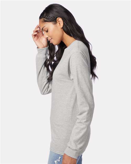 Hanes 5586 Authentic Long Sleeve T-Shirt - Light Steel - model side