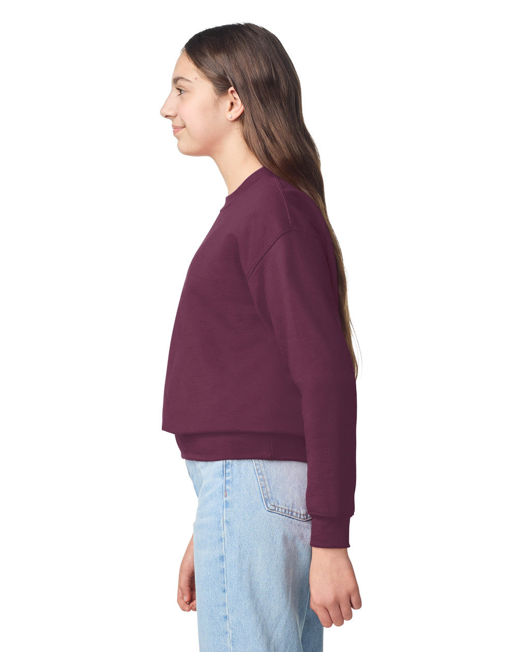 Gildan 18000B Youth Heavy Blend Crewneck Sweatshirt - Maroon - model side
