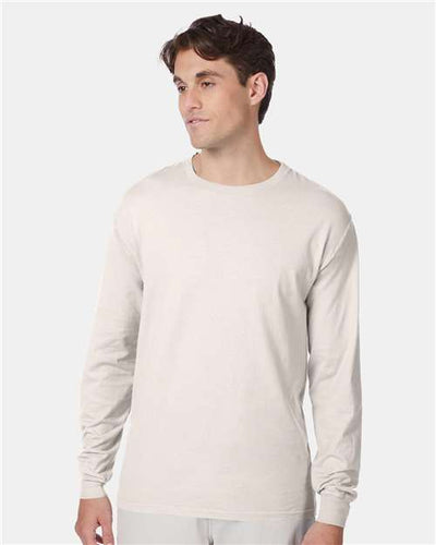 Hanes 5186 Beefy-T Long Sleeve T-Shirt - Natural - model front