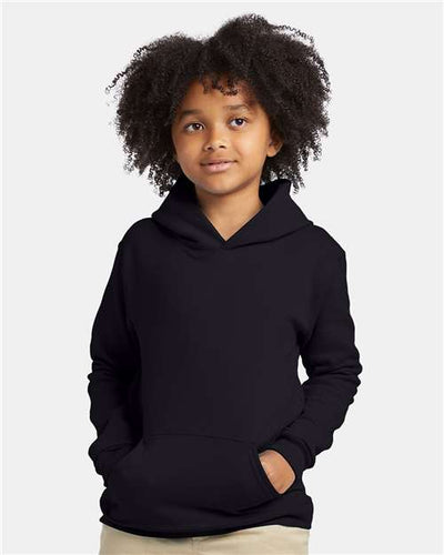 Hanes P473 Youth EcoSmart Hooded Sweatshirt - Black - model front