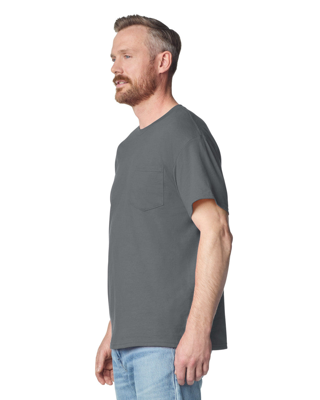 Gildan 2300 Unisex Ultra Cotton Pocket T-Shirt - Charcoal - model side