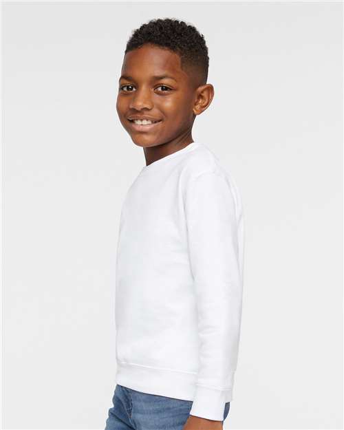 Rabbit Skins 3317 Toddler Fleece Crewneck Sweatshirt - White - model side