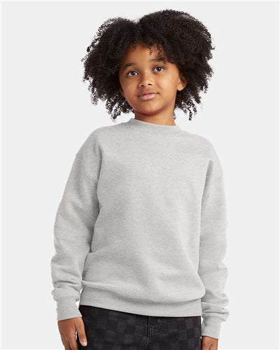 Hanes P360 Youth EcoSmart Crewneck Sweatshirt - Ash - model front