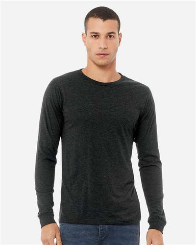 BELLA + CANVAS 3513 Unisex Triblend Long Sleeve Tee - Charcoal Black Triblend - model front