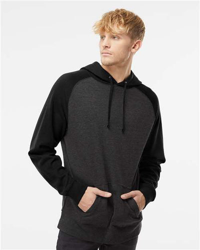 Independent Trading Co. IND40RP Unisex Raglan Hooded Sweatshirt - Charcoal Heather/ Black - model front
