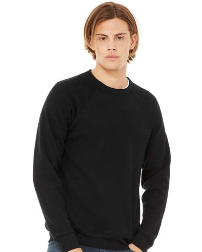 BELLA + CANVAS 3901 Unisex Sponge Fleece Raglan Crewneck Sweatshirt - Black - model front