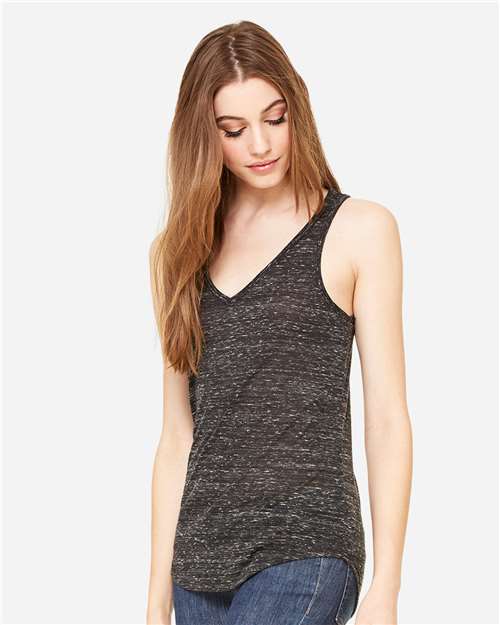 BELLA + CANVAS 8805 Women's Flowy V-Neck Tank - Black Marble - model side