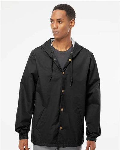 Independent Trading Co. EXP95NB Men's Water-Resistant Hooded Windbreaker - Black - model front